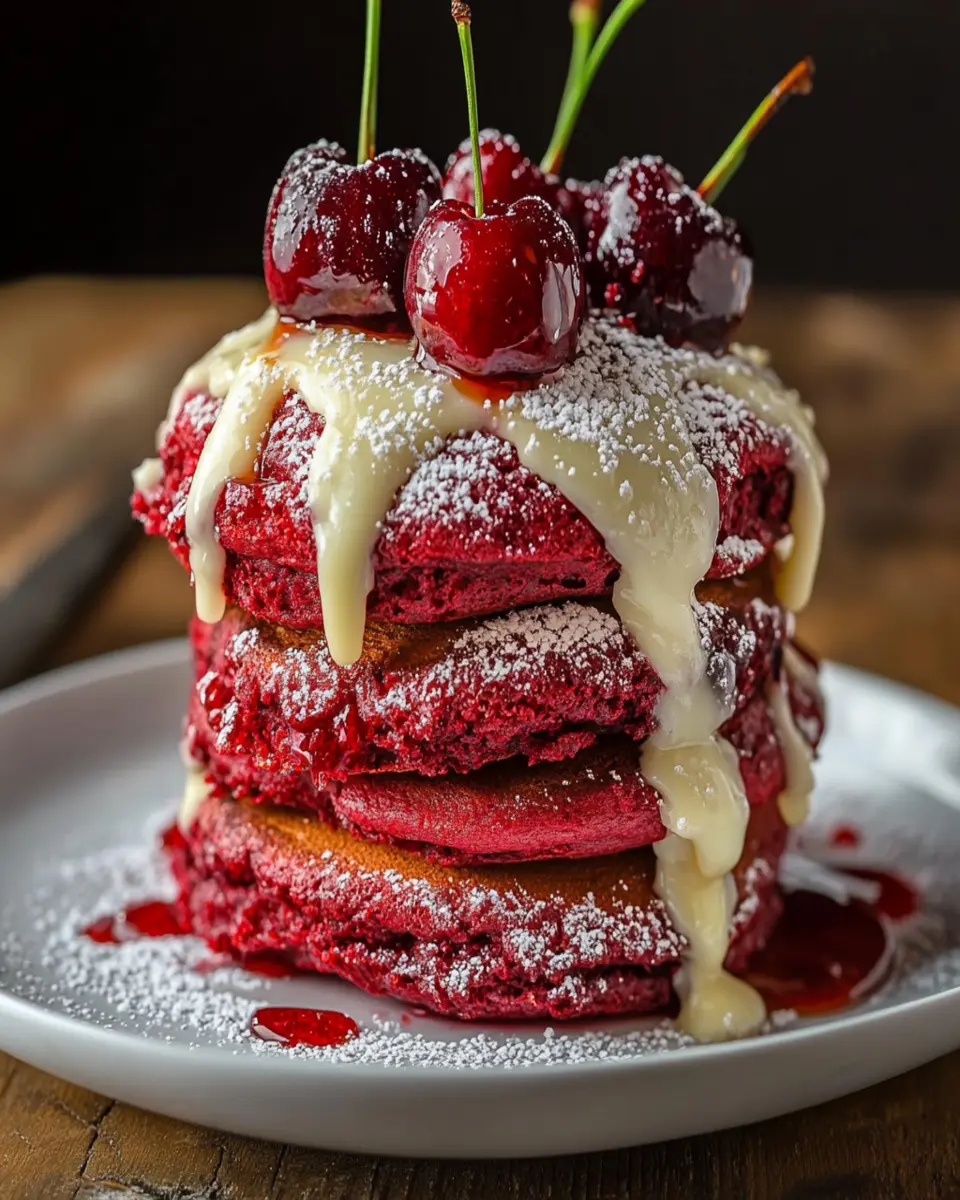 20-Minute Cherry Red Velvet Pancakes: Irresistible Brunch Magic First Image First Image