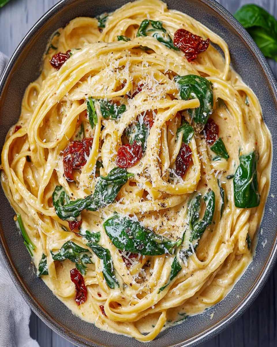 Linguine with Spinach and Sun-Dried Tomato Cream Sauce First Image First Image