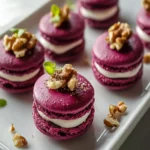 Savory Beet Macarons with Goat Cheese Walnut Crunch First Image First Image