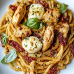Sun-Dried Tomato Pasta with Chicken and Mozzarella First Image First Image