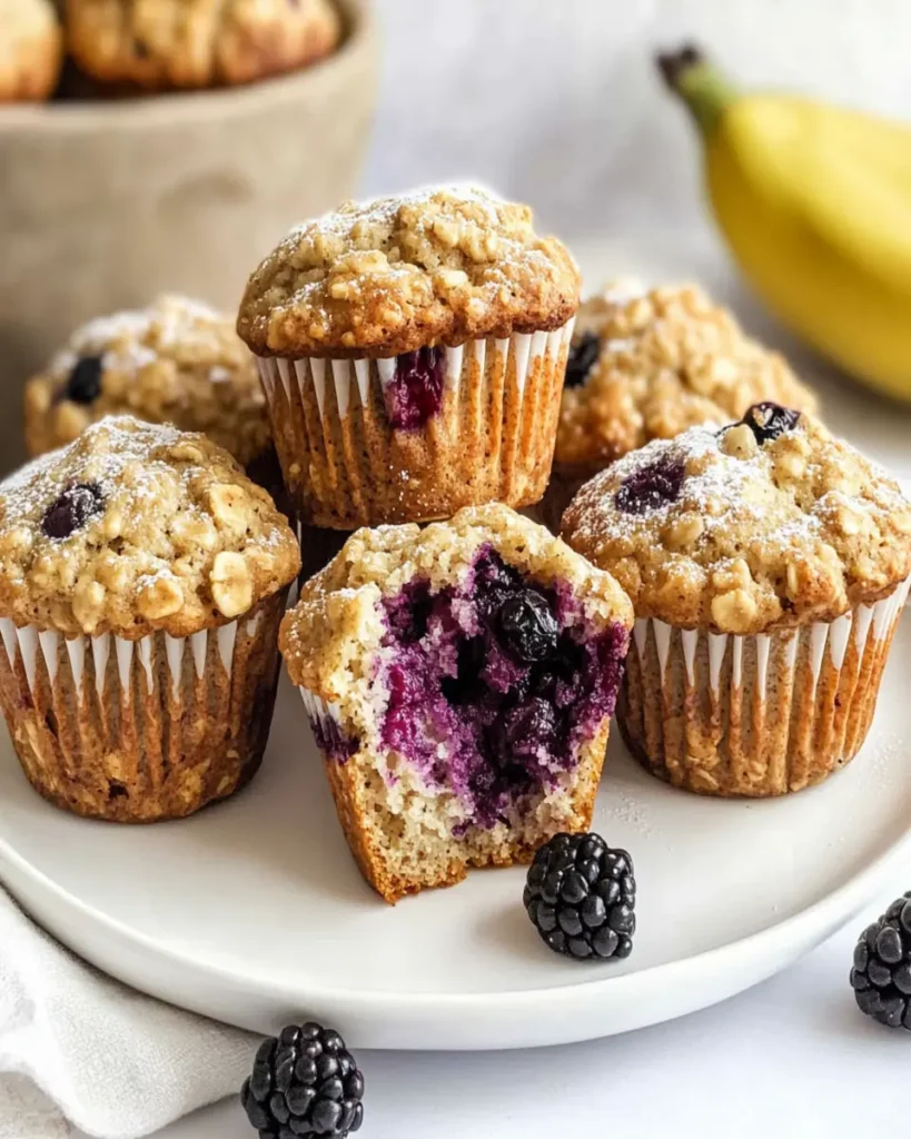 Wholesome Blackberry Banana Oatmeal Muffins, Easy First Image First Image