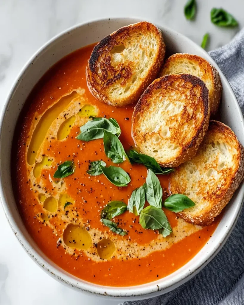 Roasted Tomato Soup with Crispy Gruyère Toasts First Image First Image